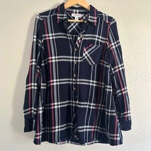 Motherhood Maternity Navy Pink Plaid Shirt Button Down Flannel Casual Medium